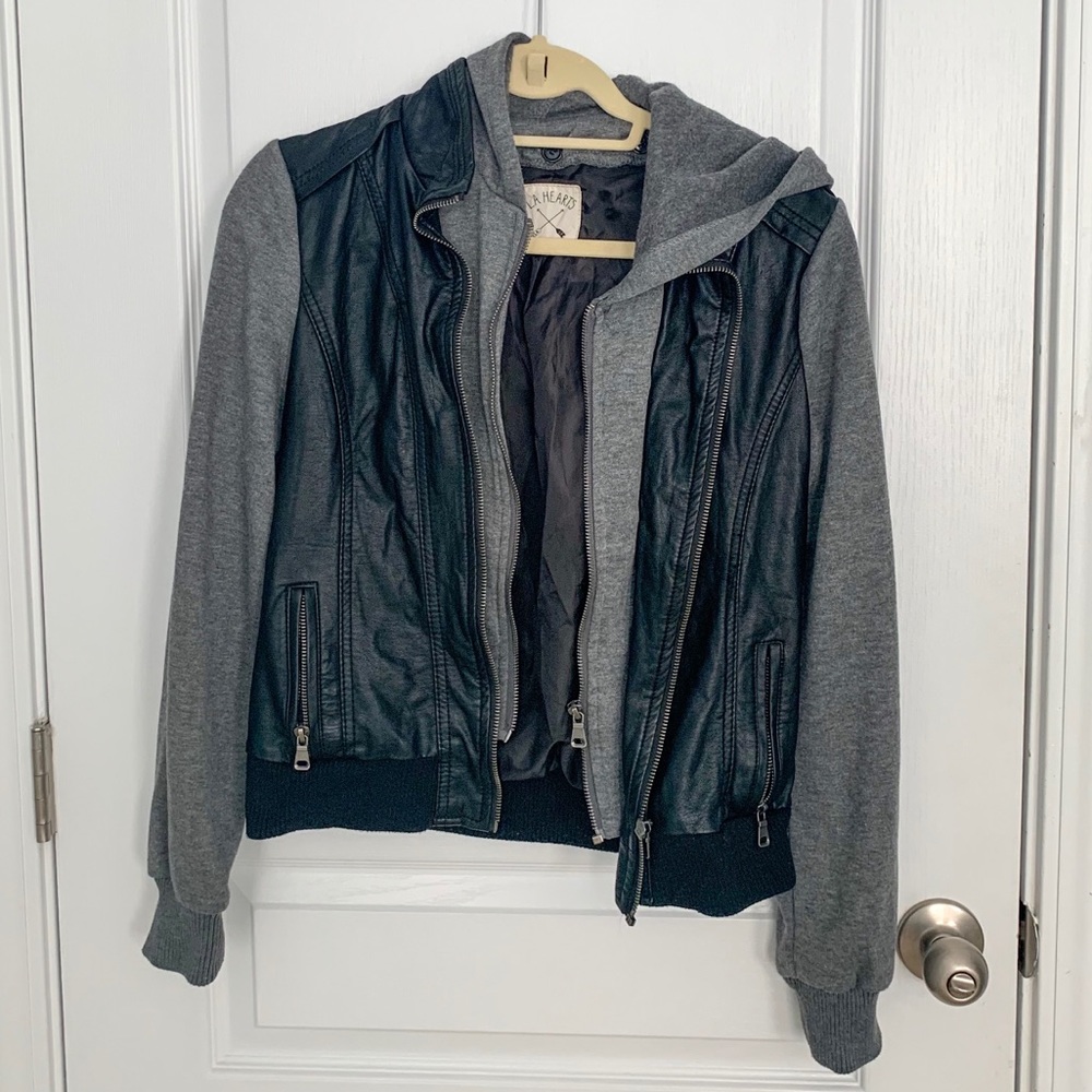 LA Hearts Faux Leather Hooded Moto Jacket